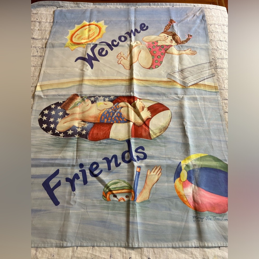 MARY LOU TROUTMAN CDI SUMMERTIME BEACH POOL FLAG WELCOME FRIENDS KIDS HAVING FUN